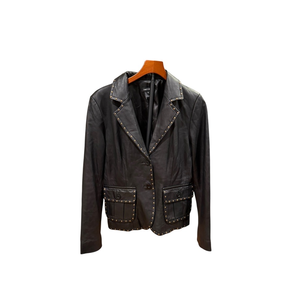 Karen Kane Black Supple Leather Rocker Studded Jacket Womens Stud Detail Coat M